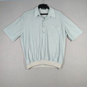 Alan Stuart Mens XL Vintage Knit Polo Shirt Blue Short Sleeve Banded Bottom USA